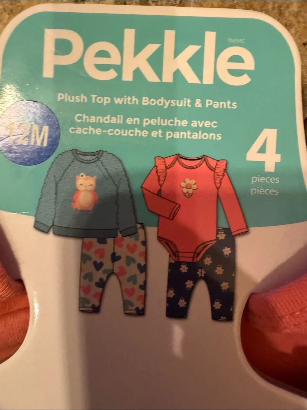 NWT Product: Pekkle Plush Top With Bodysuit & Pants 2 Outfits 4 Pieces 12 months